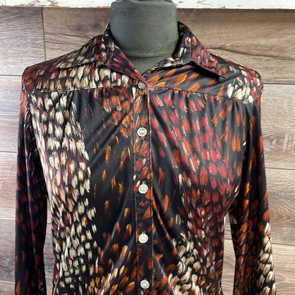 Miami International Ladies Vintage 70’s Button Up Dress Shirt Sz Small Brown - Picture 2 of 6